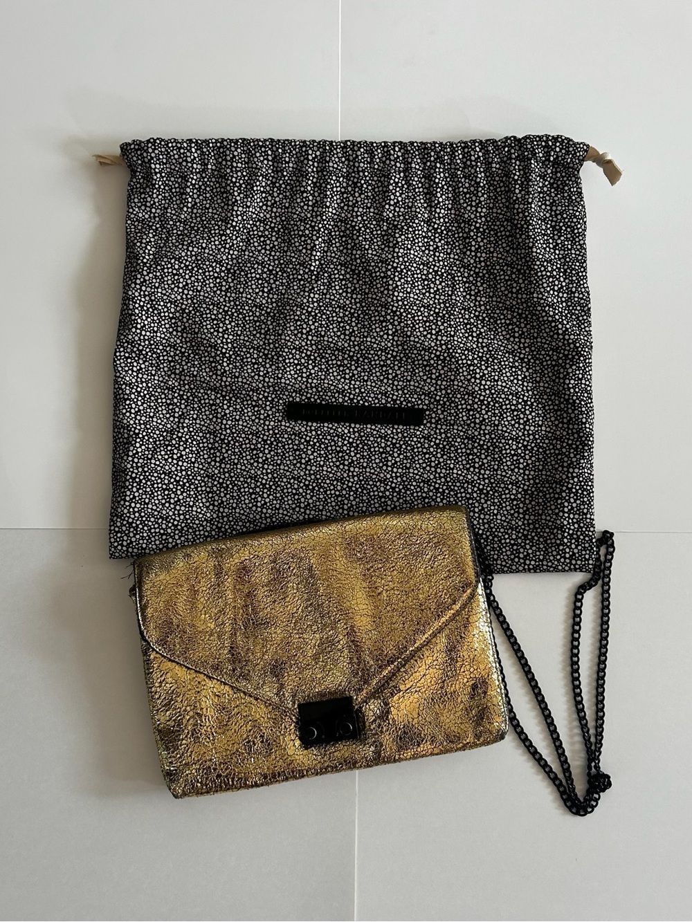 Loeffler Randall gold crossbody evening bag